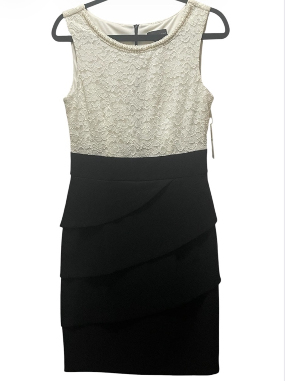 Connected Apparel Sleeveless Lace Top Black Tiered Dress